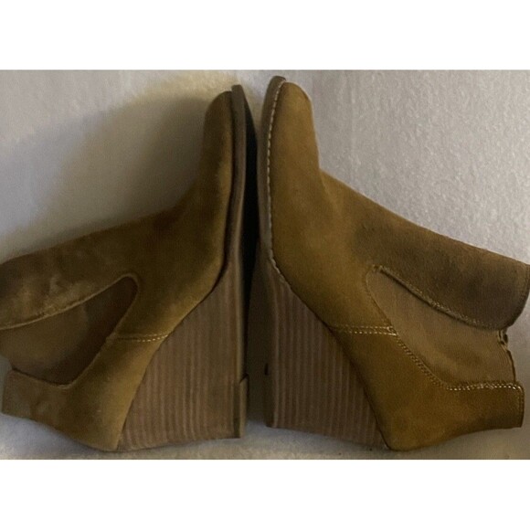 LUCKY BRAND Yamka Leather Suede Wedge Bootie Camel Tan BOOTS Sz 8 Woman’s - Picture 8 of 10